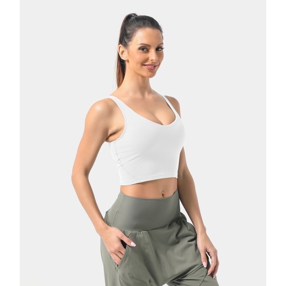 Halara Padded V Neck Cropped Yoga Tank Top White A-D Cups Size Medium